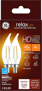 GE 31384 LED Bulb, General Purpose, 40 W Equivalent, E12 Lamp Base, Dimmable, Clear, Soft White Light, 2700 K Color Temp